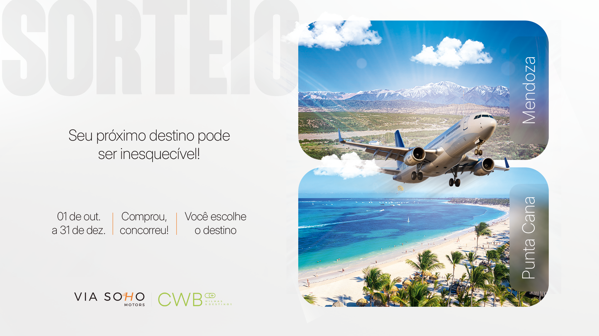 Via Soho Motors e CWB Milhas & Destinos lançam campanha de final de ano com viagem para Mendoza ou Punta Cana